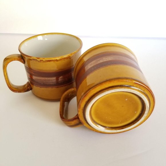 Vintage Glazed Striped Brown Mugs‎ Set of Two《381》 - Picture 6 of 6